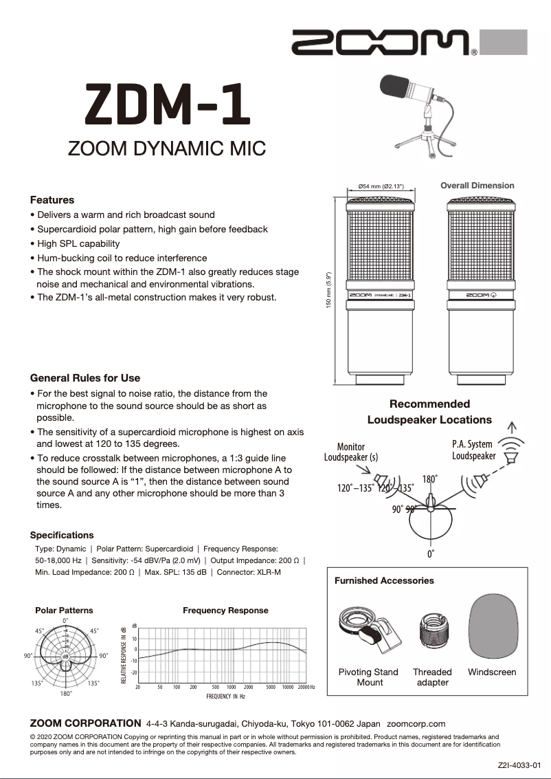 Page n°1 - Manuel utilisateur Zoom ZDM-1