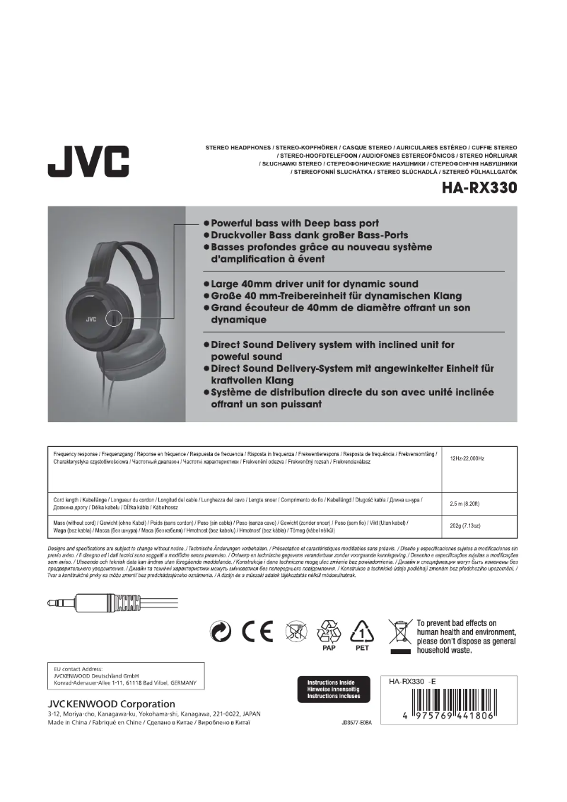 Page n°1 - Manuel utilisateur JVC HA-RX330-E