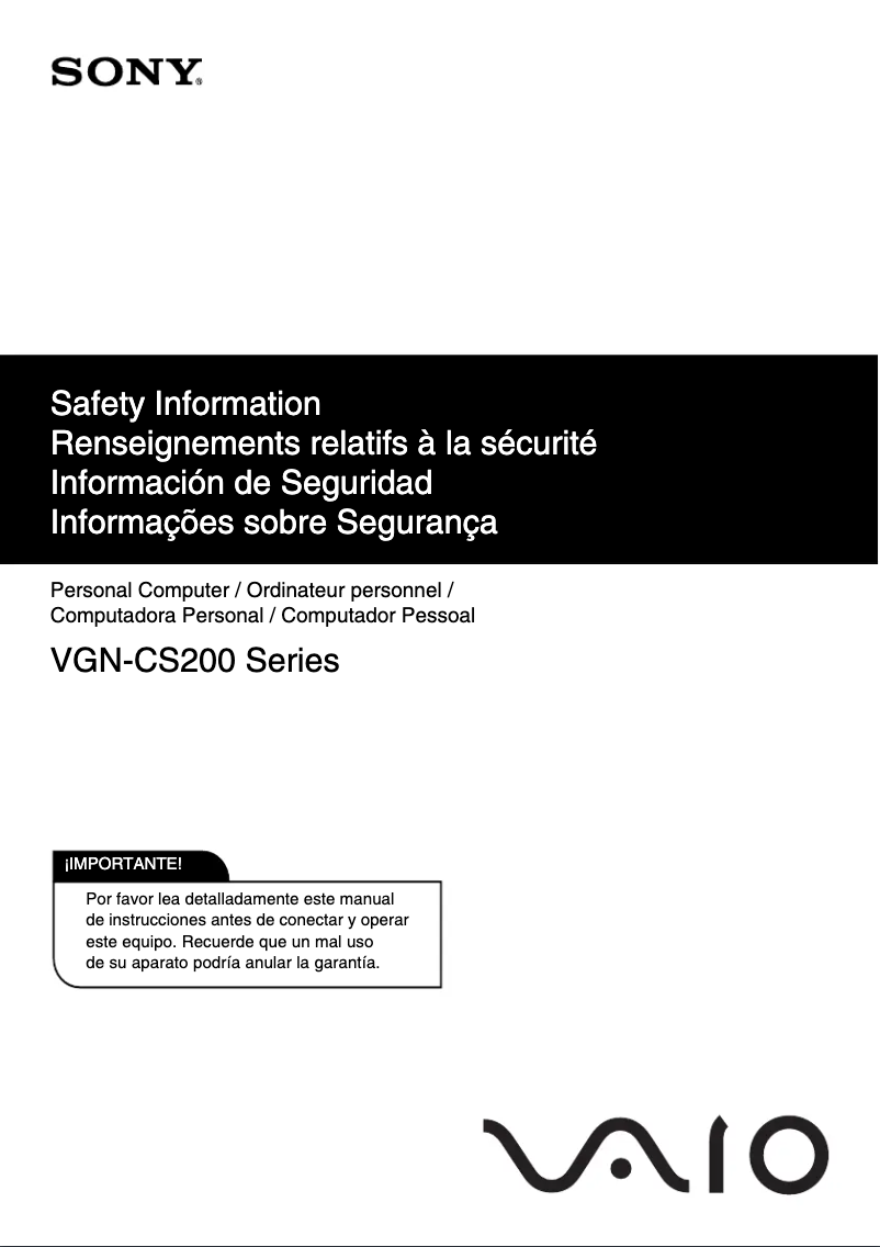 Página 1 del manual Instrucciones de seguridad Sony Vaio VGN-CS290T