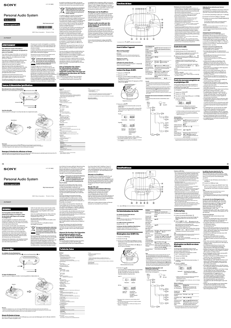 Image de la première page du manuel de l'appareil ZS-PS30CP