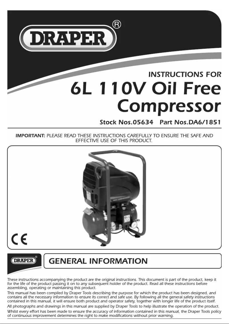 Page 1 de la notice Manuel utilisateur Draper 110V 6L