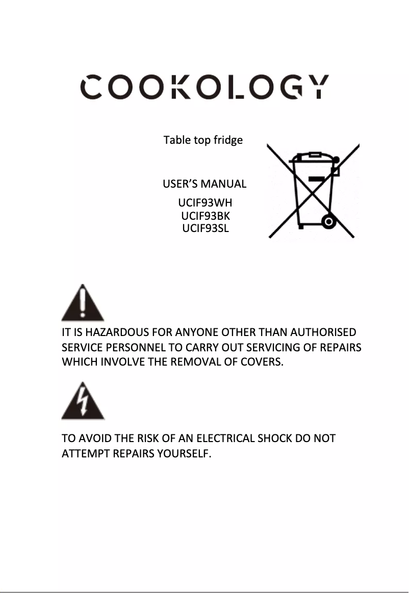 Page 1 de la notice Manuel utilisateur Cookology UCIF93SL