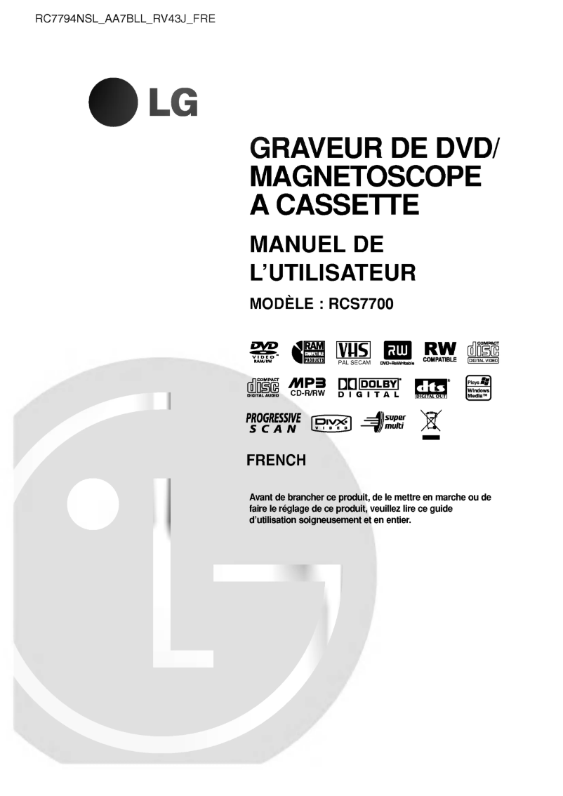 Page 1 de la notice Manuel utilisateur LG RC7794NSL