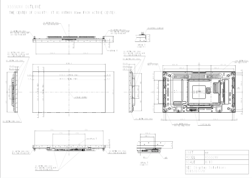 Page 1 de la notice Dessin technique NEC MultiSync X555UNV
