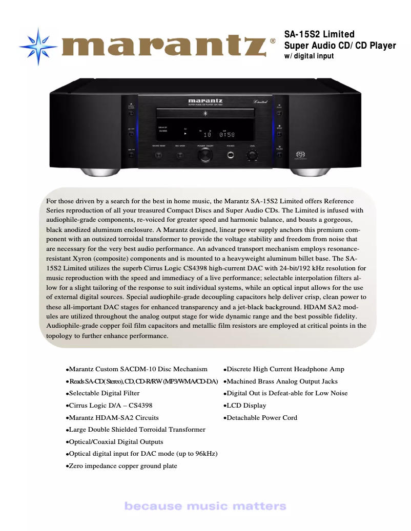 Page n°1 - Fiche technique Marantz SA-15S2