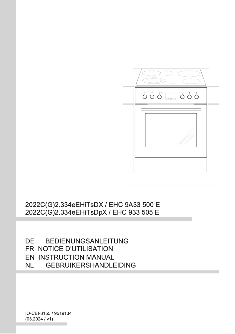 Page 1 de la notice Manuel utilisateur Amica EHC 933 505 E