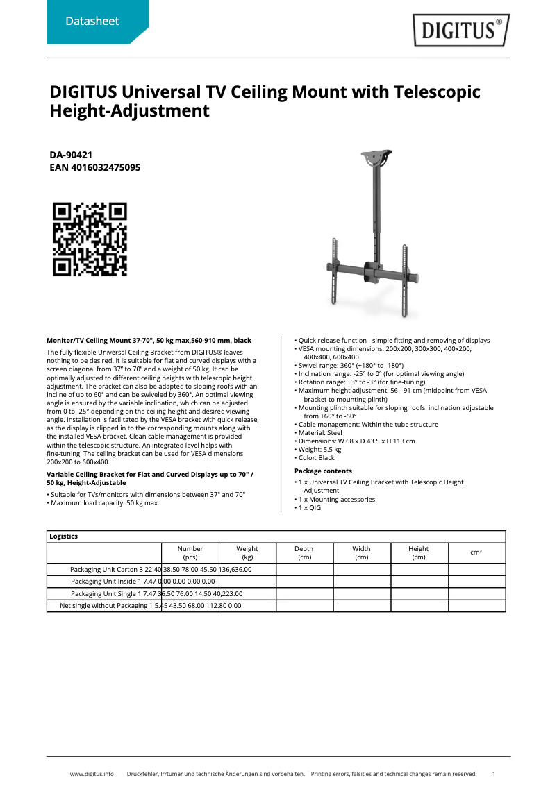Page 1 de la notice Fiche technique Digitus DA-90421