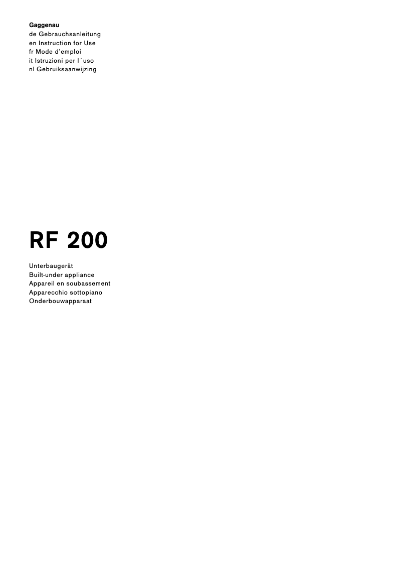 Page 1 de la notice Manuel utilisateur Gaggenau RF200202
