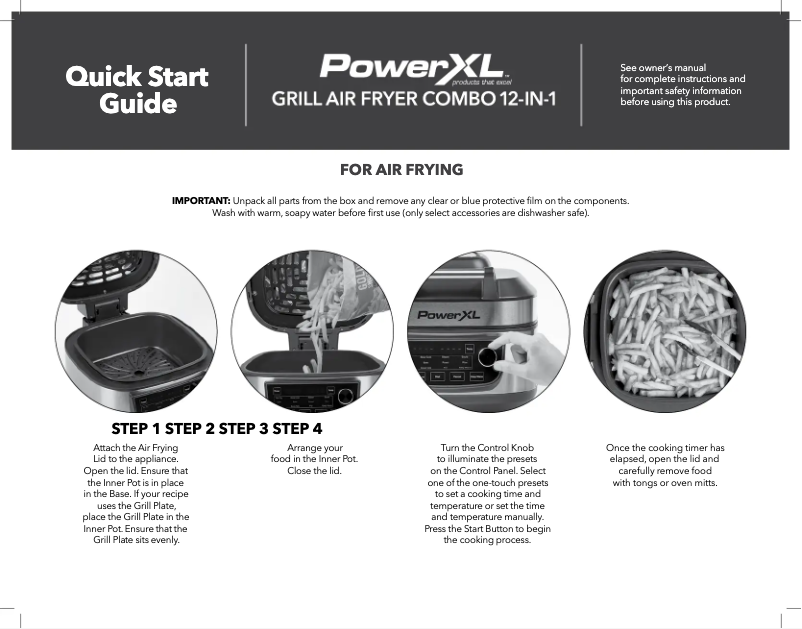 Page n°1 - Guide de démarrage rapide PowerXL Grill Air Fryer Combo 12-in-1 MFC-AF-6C