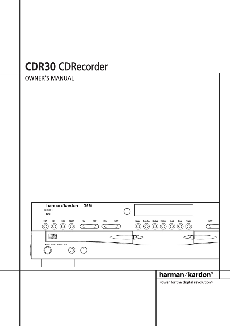 Page 1 de la notice Manuel utilisateur Harman Kardon CDR 30