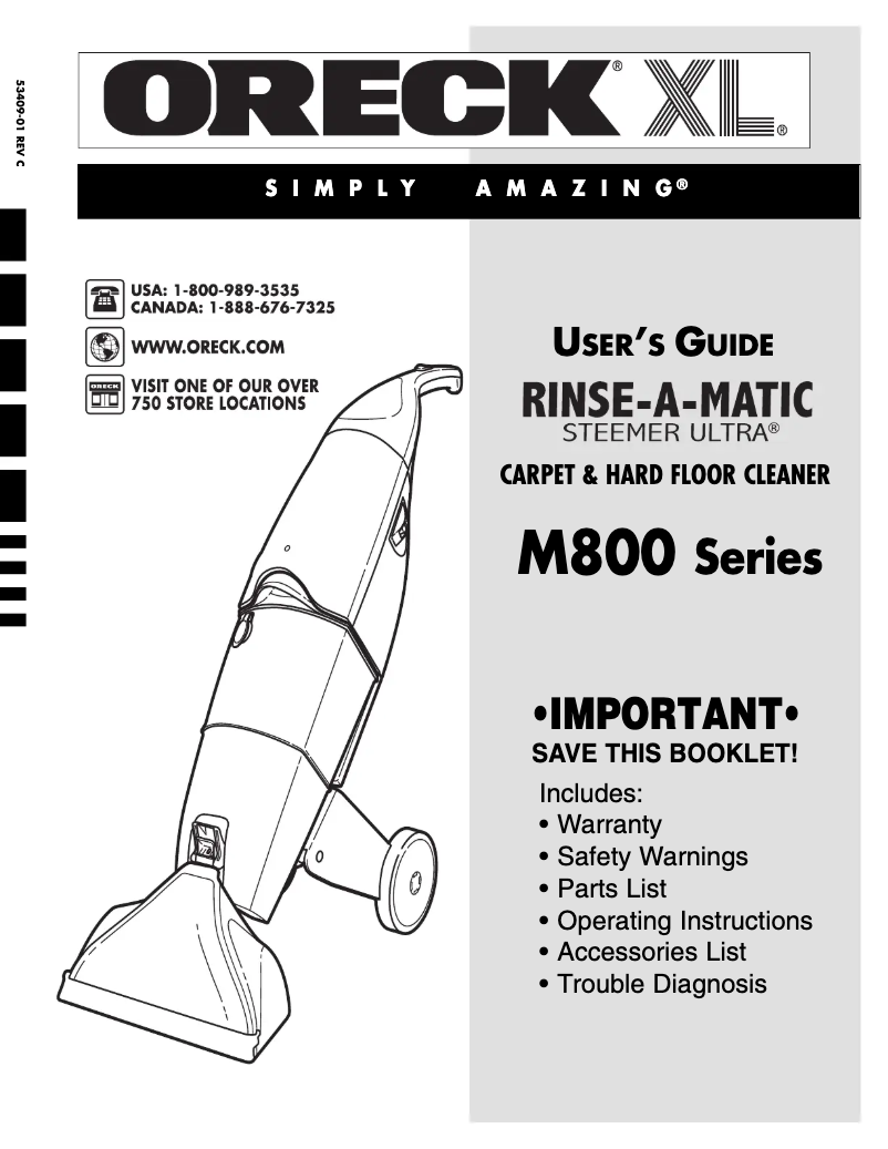 Página 1 del manual Manual de usuario Oreck Steamer M800