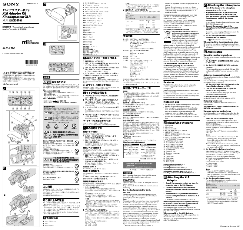 Page 1 de la notice Manuel utilisateur Sony XLR-K1M