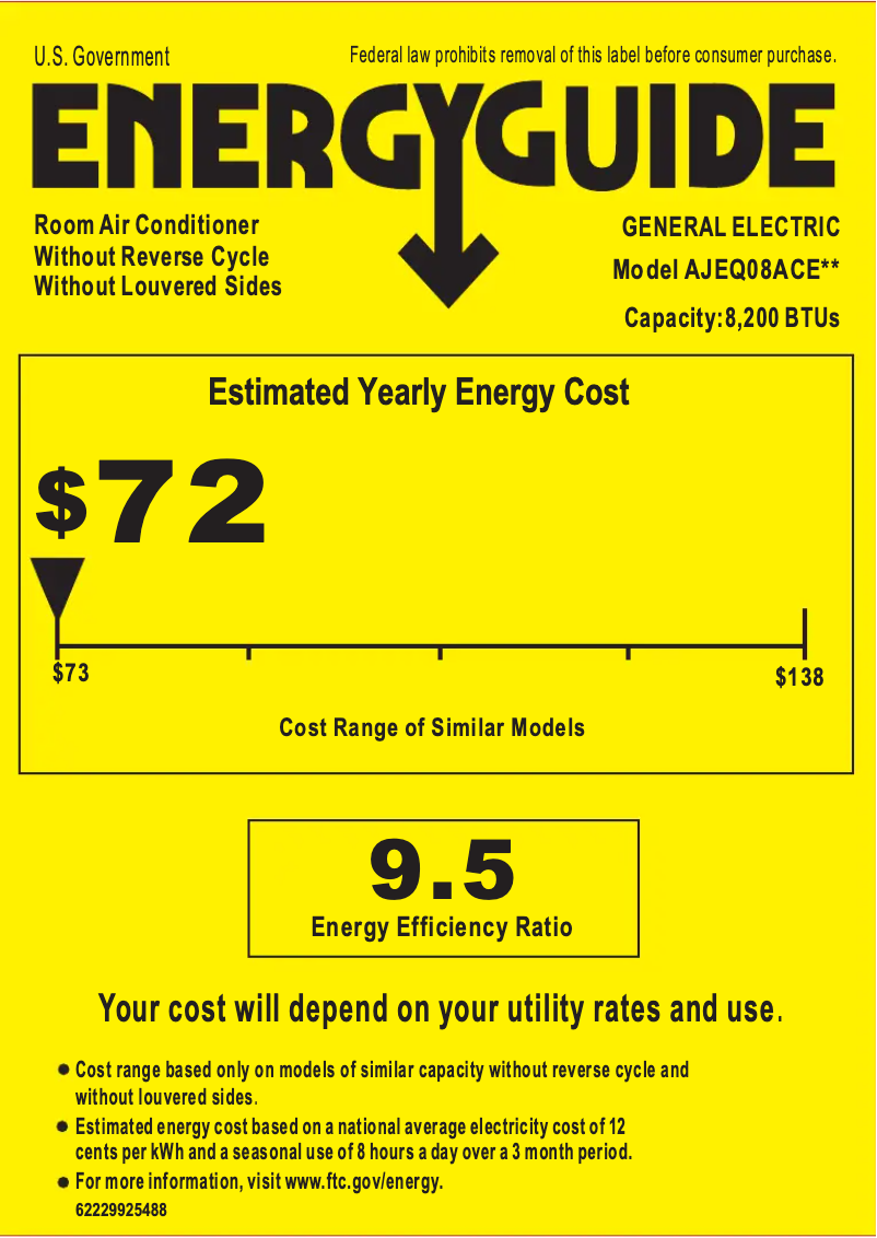 Page 1 de la notice Label énergétique GE AJEQ08ACE