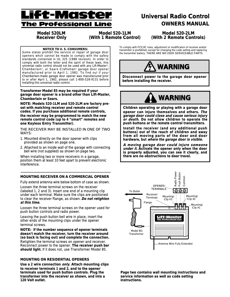 Página 1 del manual Manual de usuario LiftMaster 520