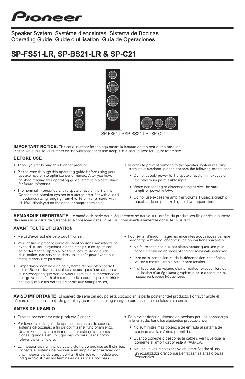 Page n°1 - Manuel utilisateur Pioneer SP-C21