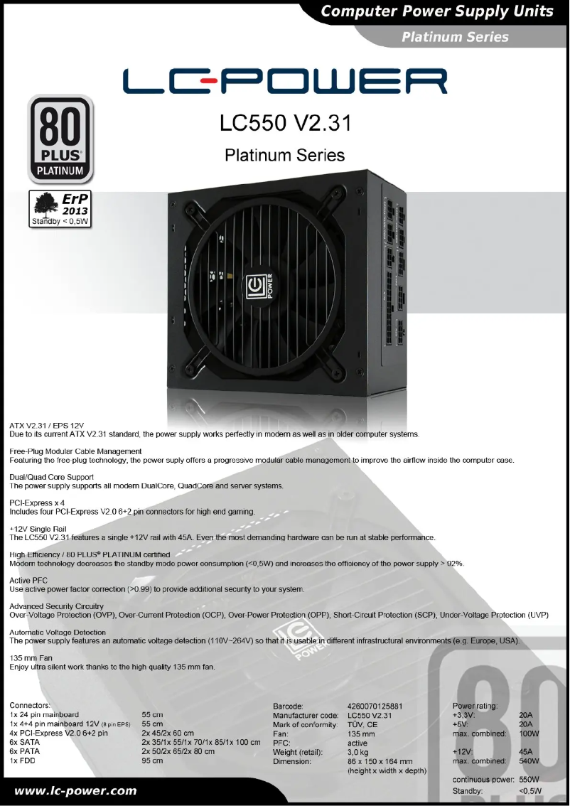 Page n°1 - Fiche technique LC-Power LC550 V2.31