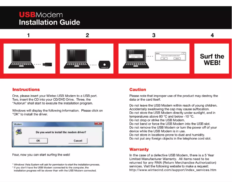 Page n°1 - Manuel utilisateur Wintec USB Modem