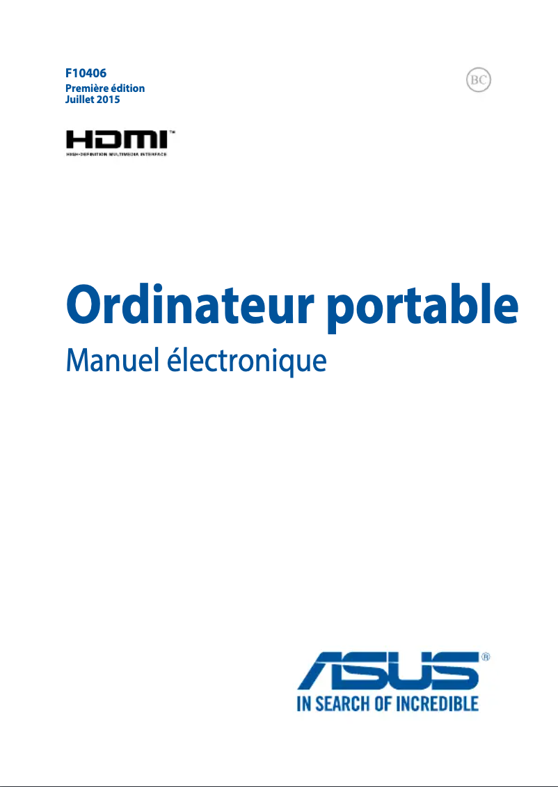 Page 1 de la notice Manuel utilisateur Asus ZenBook UX303UA