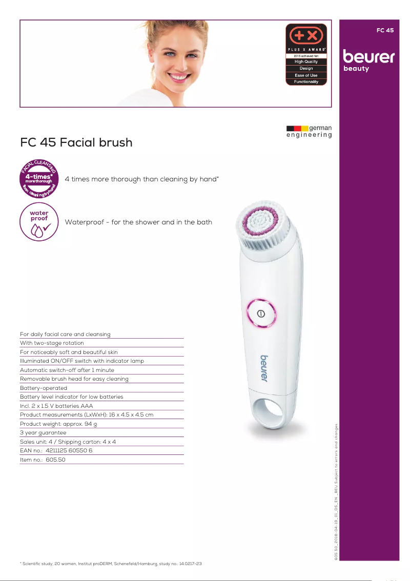 Page 1 de la notice Fiche technique Beurer FC 45