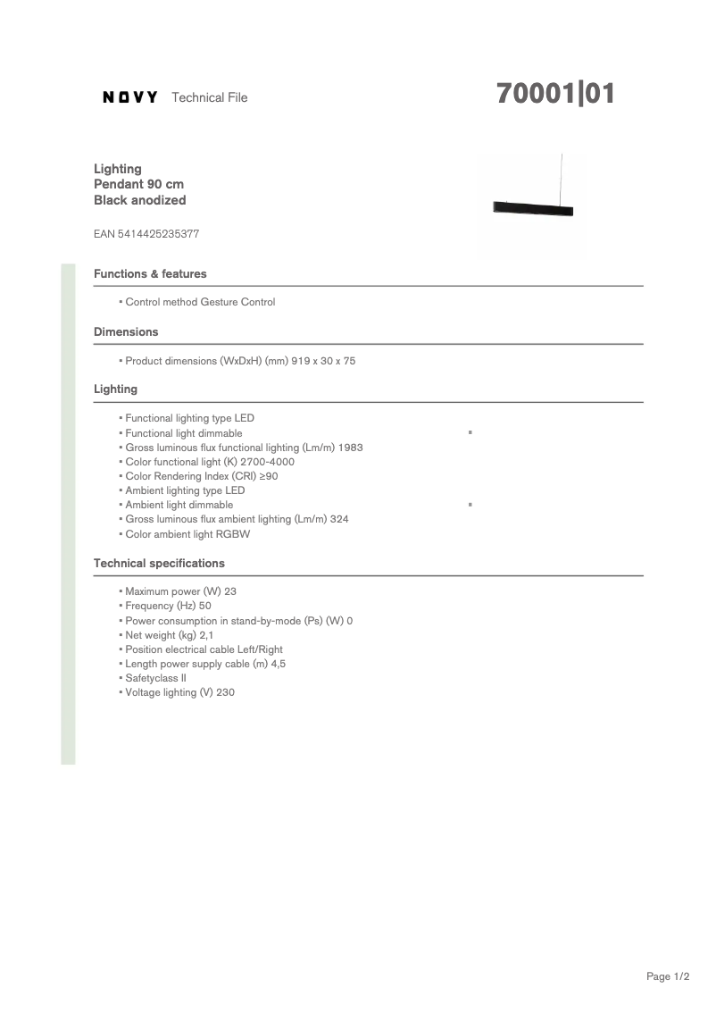 Image de la première page du manuel de l'appareil Pendant 70001