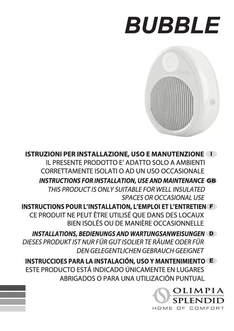 Página 1 del manual Manual de usuario Olimpia Splendid Bubble