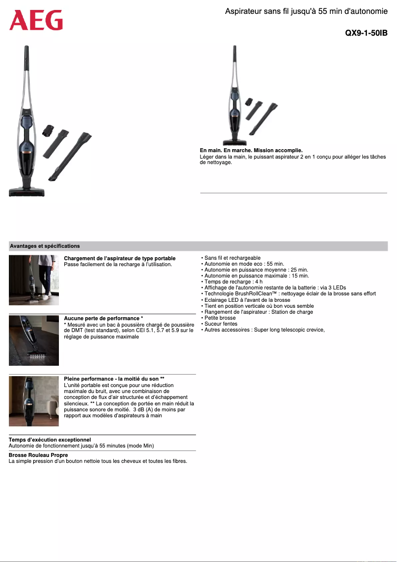 Page 1 de la notice Fiche technique AEG Flexibility QX9-1-50IB
