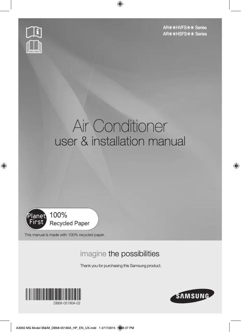 Page 1 de la notice Manuel utilisateur Samsung AR18HVFSEWK