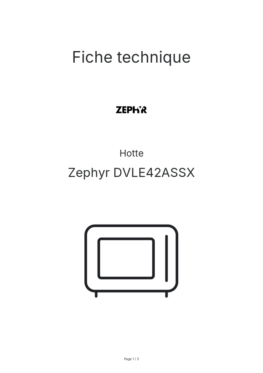 Page n°1 - Fiche technique Zephyr DVLE42ASSX