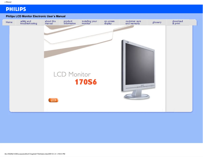 Page n°1 - Manuel utilisateur Philips 170S6FB
