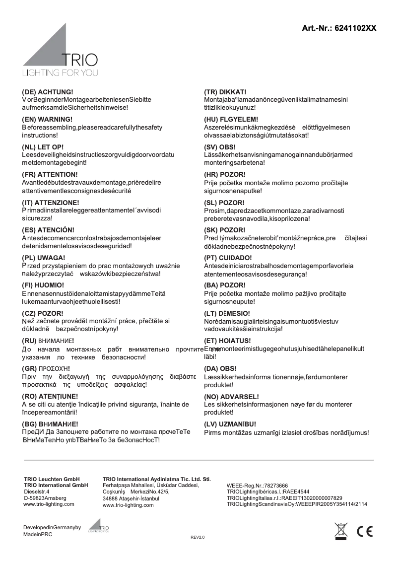 Page n°1 - Manuel utilisateur Trio Lighting Chiros 624110279