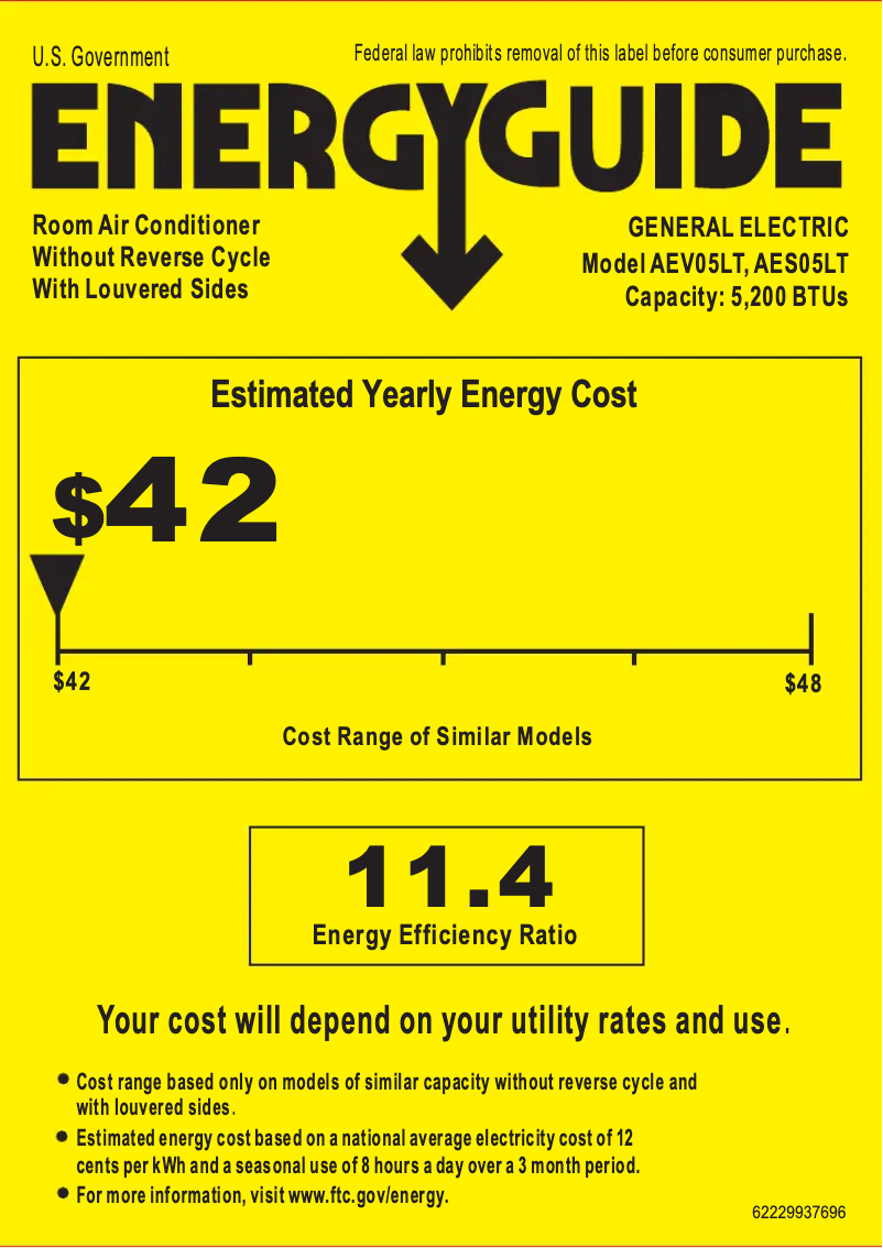 Page 1 de la notice Label énergétique GE AEV05LT