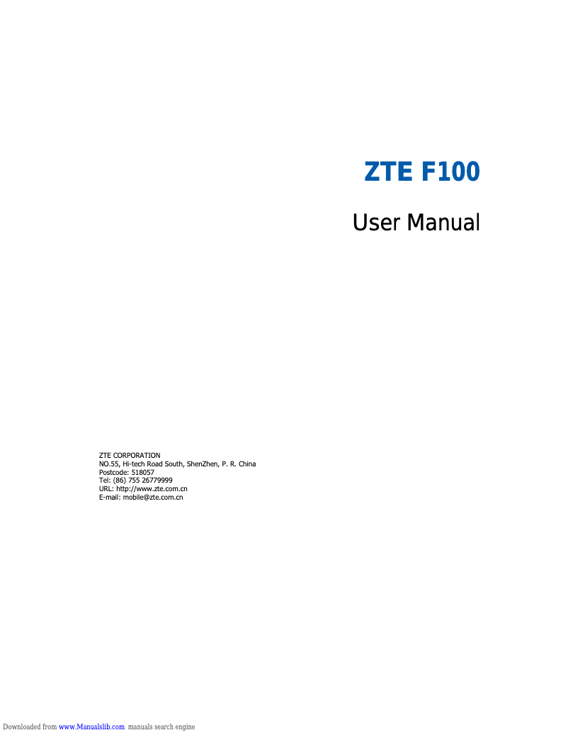 Page n°1 - Manuel utilisateur ZTE F100