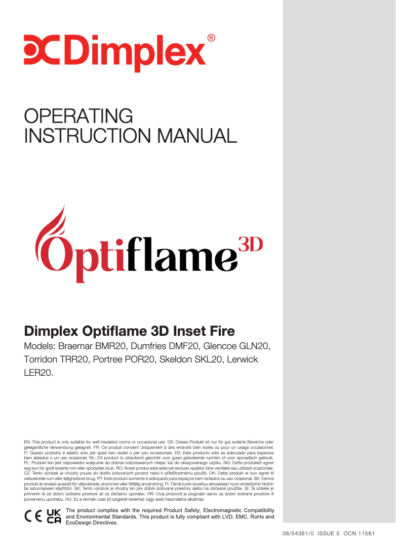 Page 1 de la notice Manuel utilisateur Dimplex Optiflame 3D Lerwick LER20