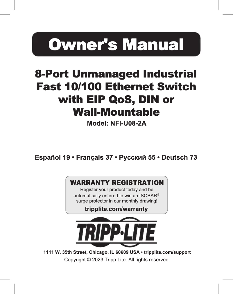 Page n°1 - Manuel utilisateur Tripp Lite NFI-U08-2A