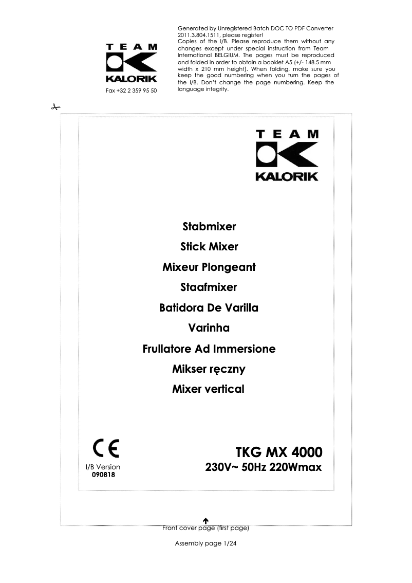 Page 1 de la notice Manuel utilisateur Kalorik TKG MX 4000