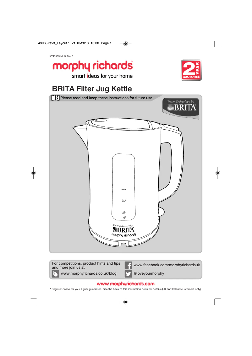 Page 1 de la notice Manuel utilisateur Morphy Richards Brita