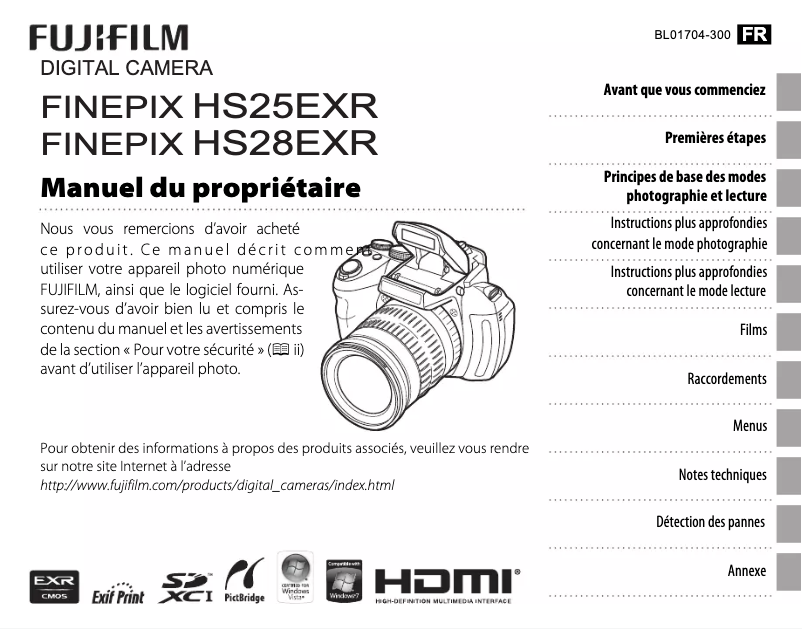 Page 1 de la notice Manuel utilisateur Fujifilm FinePix HS28EXR