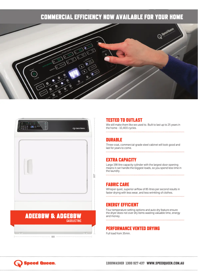 Page n°1 - Fiche technique Speed Queen ADGE8B
