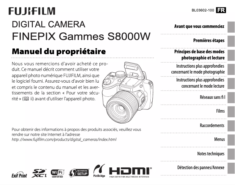 Image de la première page du manuel de l'appareil Finepix S8400W