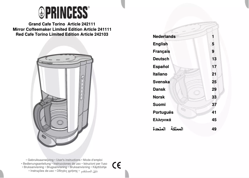 Page 1 de la notice Manuel utilisateur Princess Red Cafe Torino 242103