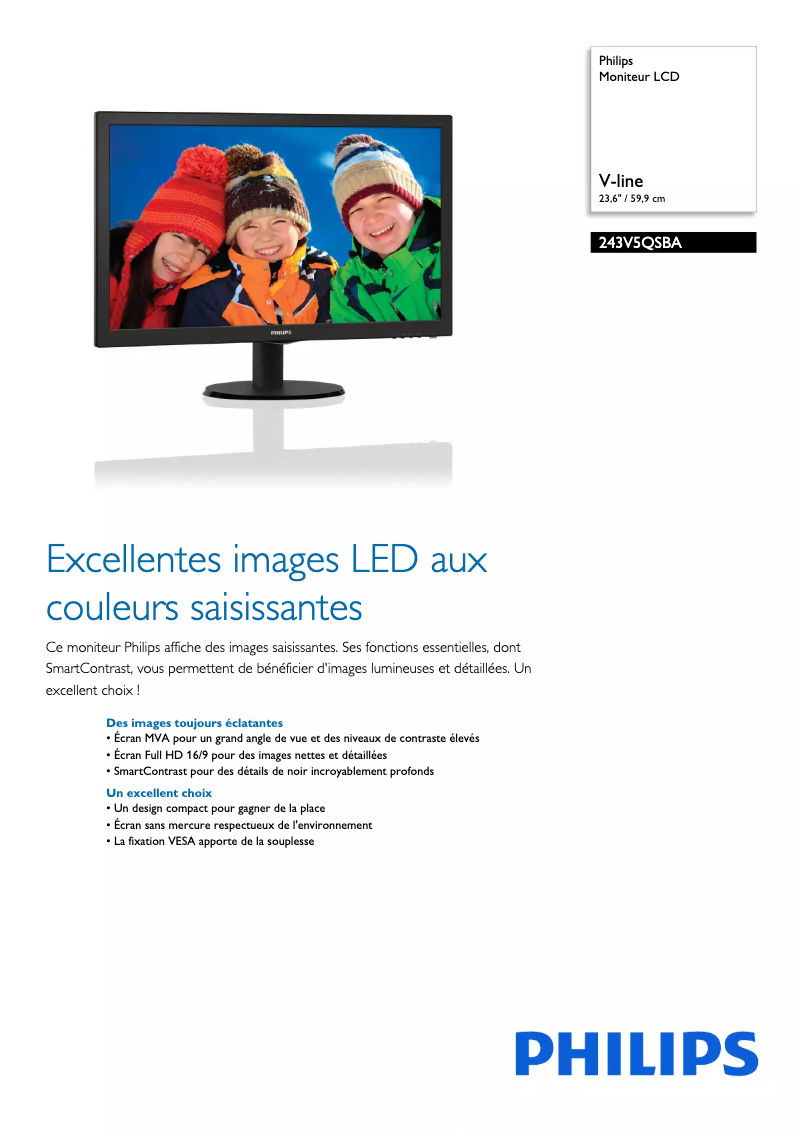 Page n°1 - Fiche technique Philips 243V5QSBA