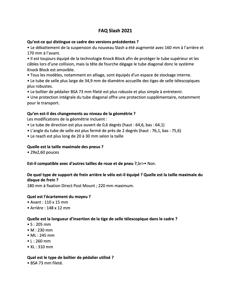 Page 1 de la notice FAQ Trek Slash C Gen 5