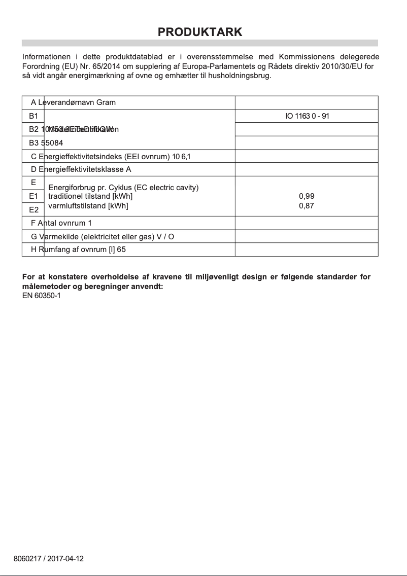 Page n°1 - Label énergétique Gram IO 11630-91