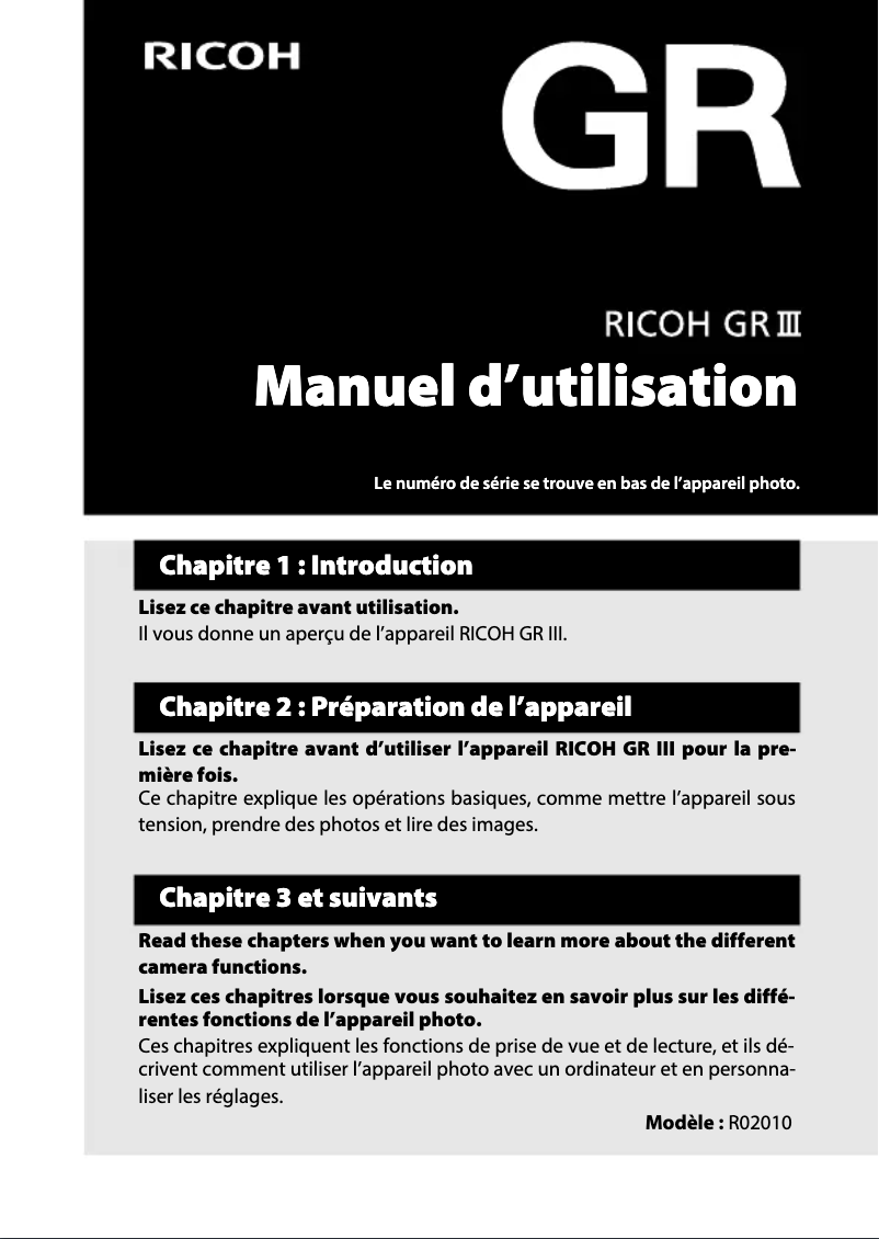 Image de la première page du manuel de l'appareil GR III