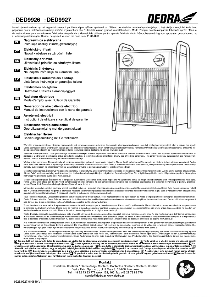 Page n°1 - Manuel utilisateur DEDRA DED9927