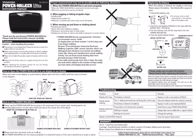 Page n°1 - Manuel utilisateur Yamasa Power-Walker Lite PZ-271