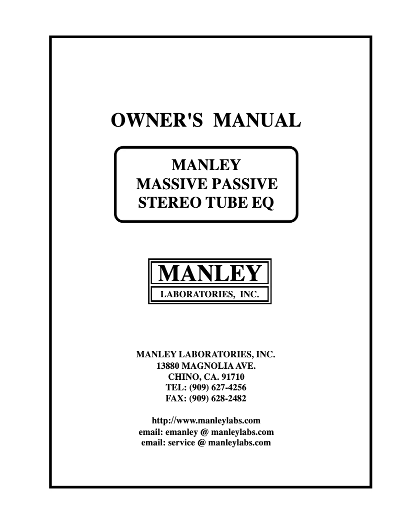 Page n°1 - Manuel utilisateur Manley Massive Passive