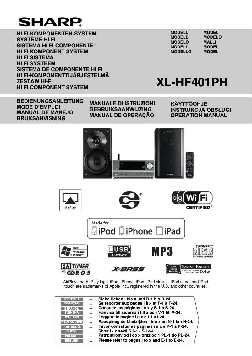 Page 1 de la notice Manuel utilisateur Sharp XL-HF401PH