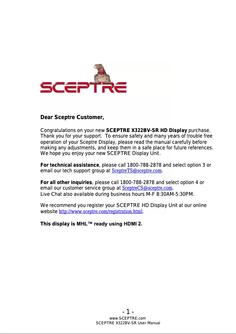 Page n°1 - Manuel utilisateur Sceptre X328BV-SR