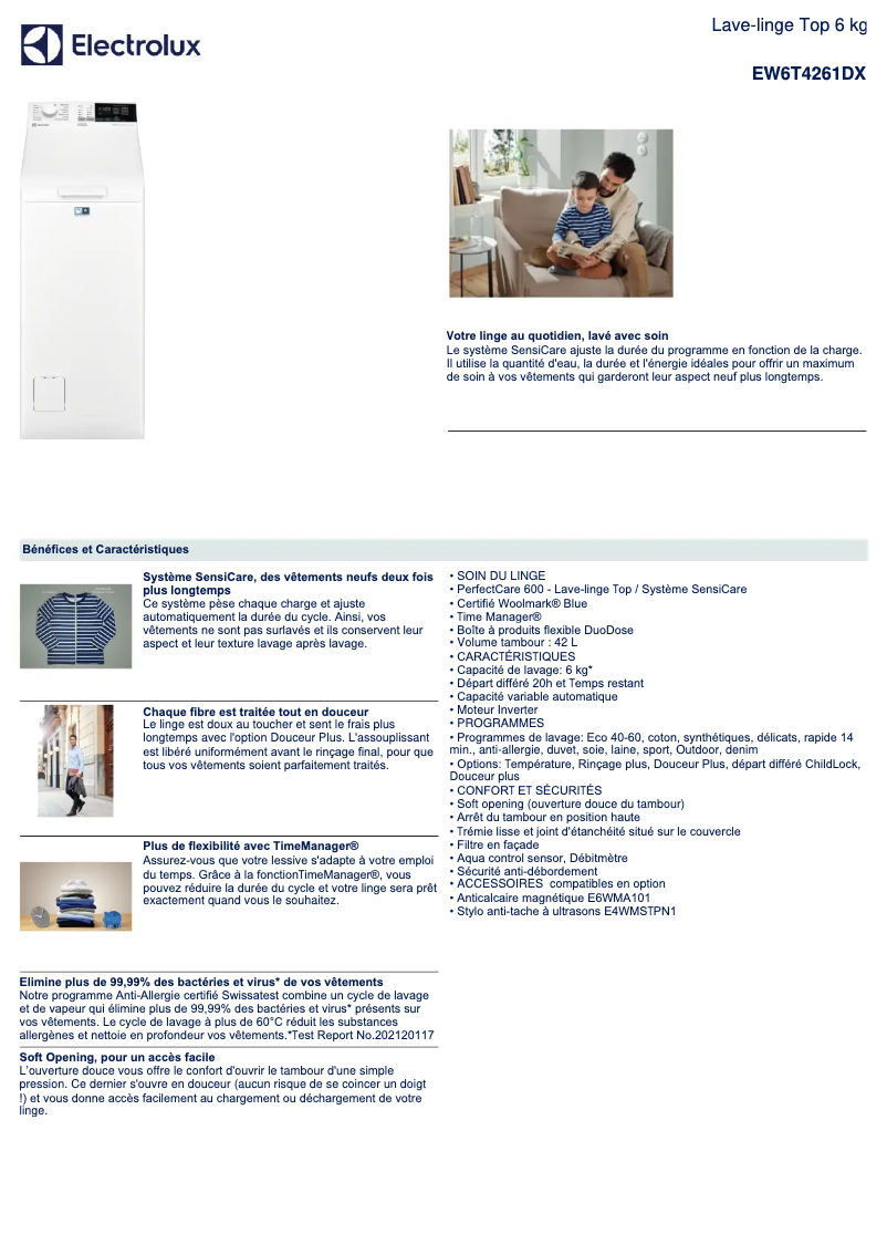 Página 1 del manual Ficha técnica Electrolux EW6T4261DX